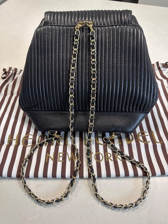 Henri Bendel Black Leather Chain Link Backpack